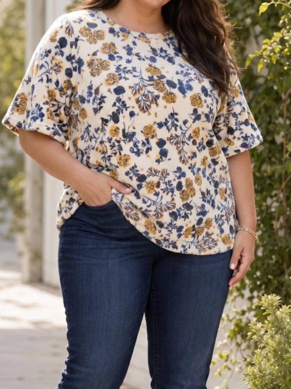 Boutique Plus Size Ruffle Sleeve Fuzzy Fleece Floral Blouse Top Womens 0X